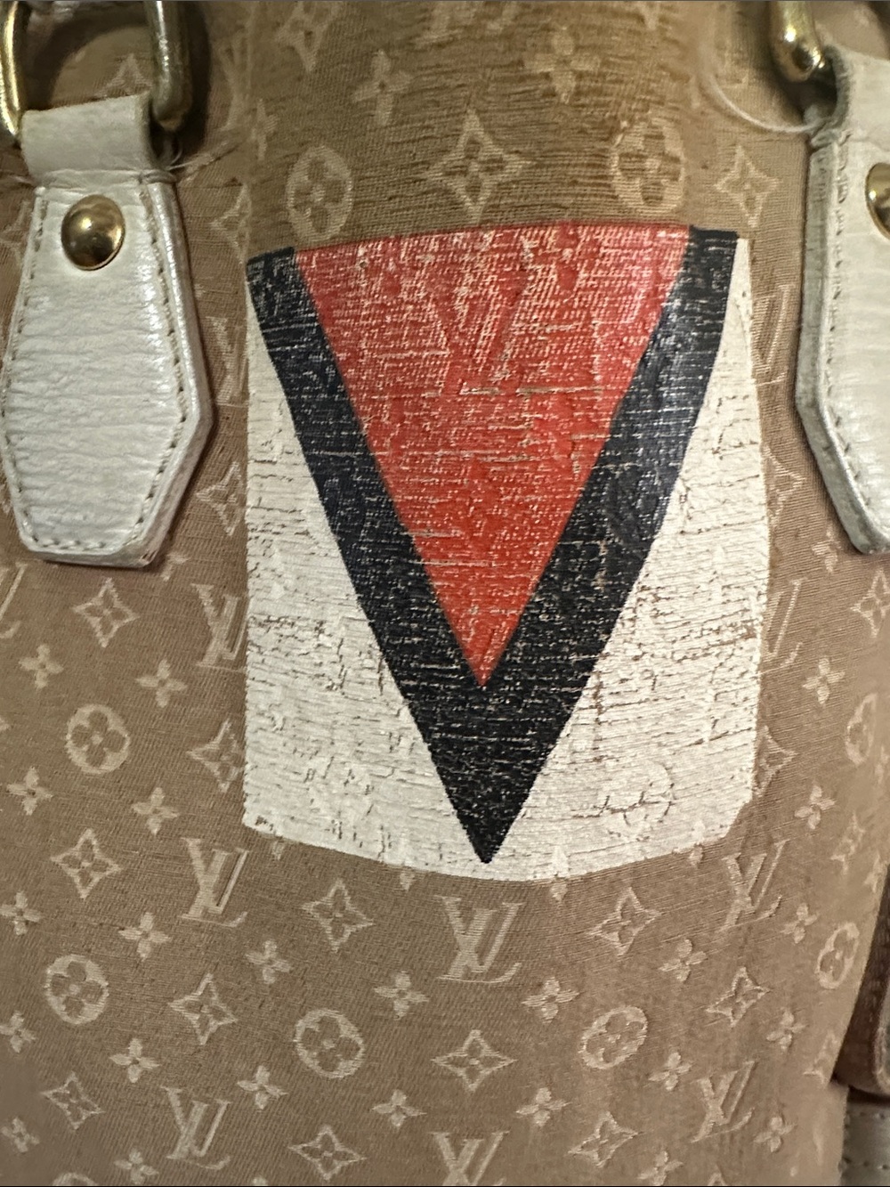 Louis Vuitton Beige Monogram Tote with Red and Black Chevron Accent. PROJECT BAG - Picture 6 of 13
